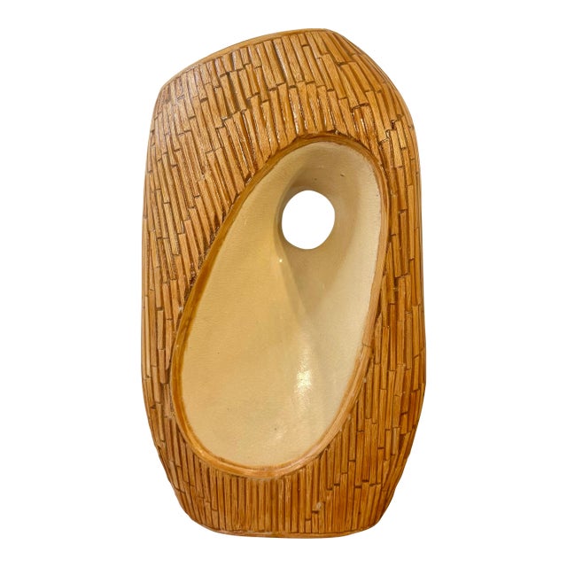 Vintage Coastal Biomorphic Ceramic and Reed Vase, Organic Modern For Sale