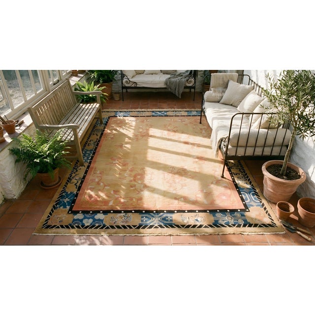 Outstanding Orange-Amber Open Field With Asymmetric Details in a Floral Pattern Antique Chinese Peking Rug For Sale - Image 9 of 11