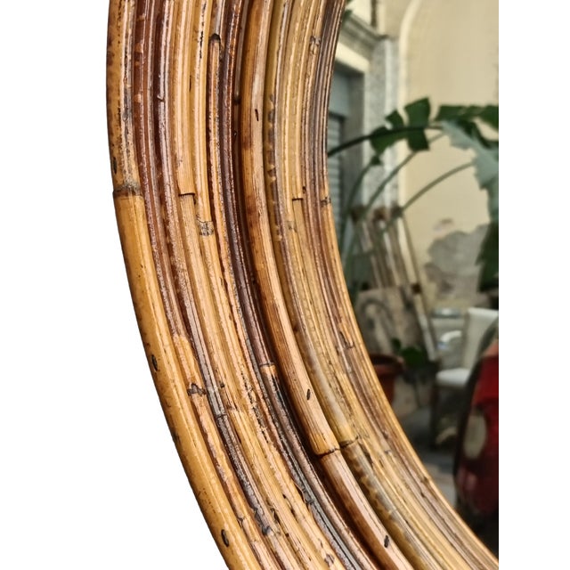 Round Rattan Wall Mirror by Vivai del Sud, Italy 1960s For Sale - Image 4 of 8
