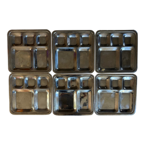 Set of 6 Vintage 5 Compartment Metal Food Serving Trays