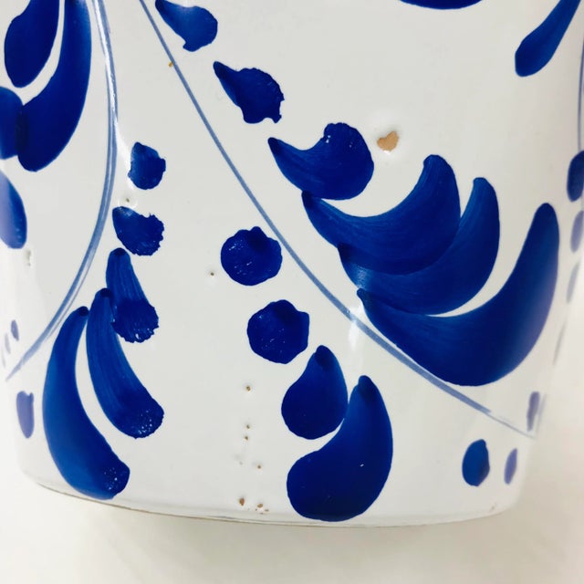 Late 20th Century Early 21st Century Hand-Painted Blue and White Cachepot - Marked Italy For Sale - Image 5 of 7