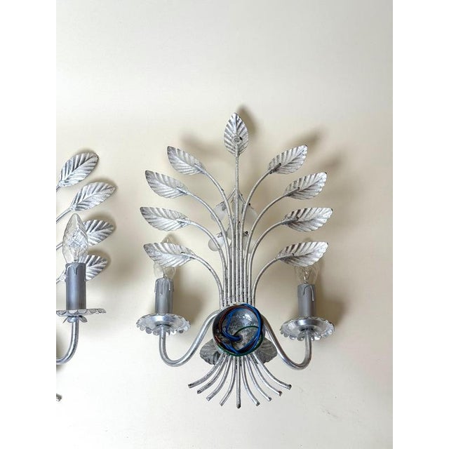 Italian Florentine Silver Leaf Wall Lights, 1970s, Set of 2 For Sale - Image 11 of 13