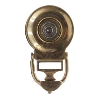Vintage Brass Peephole Door Knocker With Label Area For Sale