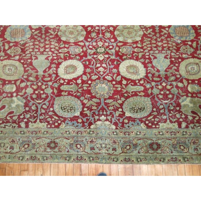 Traditional Antique Zabihi Collection Chinese Red Traditional Persian Tabriz Rug - 9'2" x 13'2" For Sale - Image 3 of 8