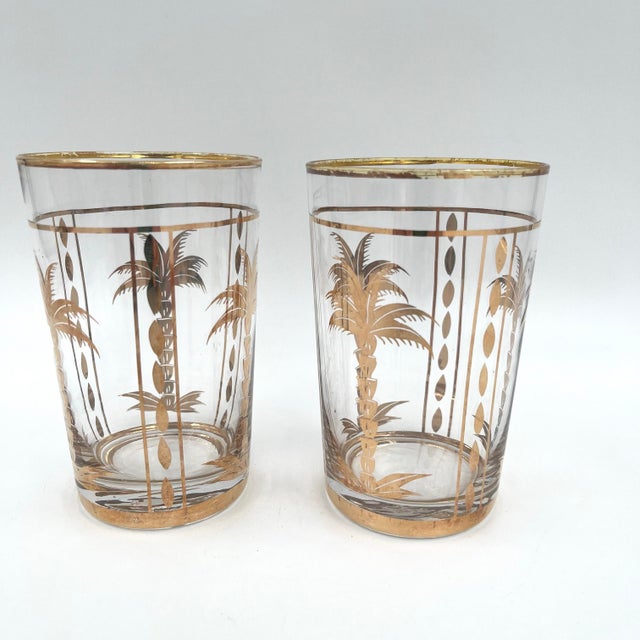 Mid-Century Gold Palm Tree Drinking Glasses - Set of 2 For Sale - Image 4 of 9