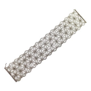 Vintage Italian Micro Diamond Pave Bracelet Woven With Repeating Star Pattern For Sale