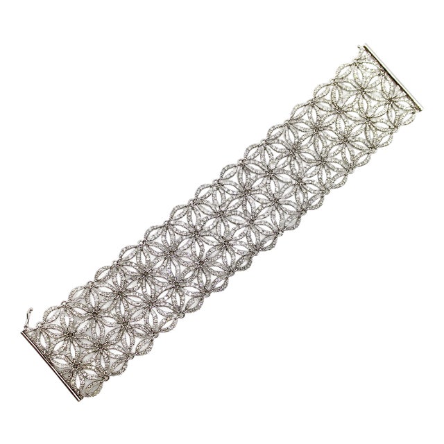 Vintage Italian Micro Diamond Pave Bracelet Woven With Repeating Star Pattern For Sale