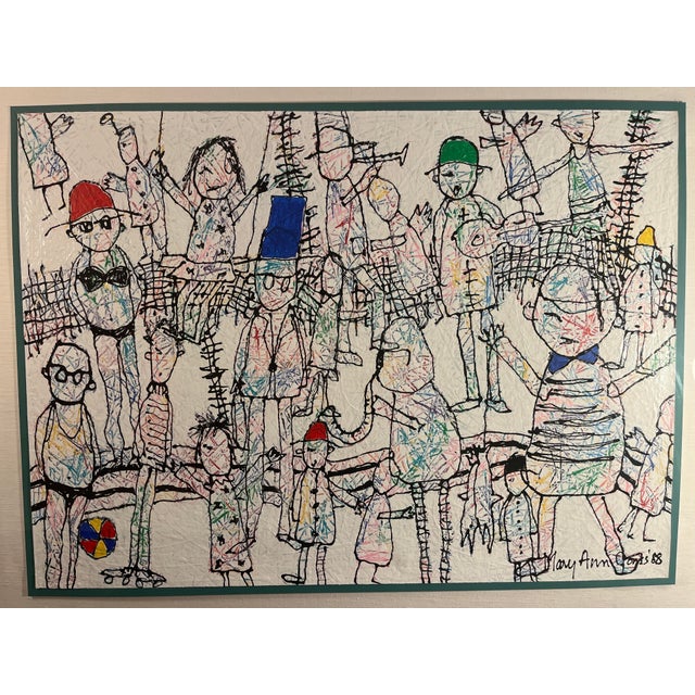 1988 Original Pop Art Acrylic Painting by Mary Ann Jones Signed Framed in Plexiglass Frame Box Aprox. dimensions: Frame:...