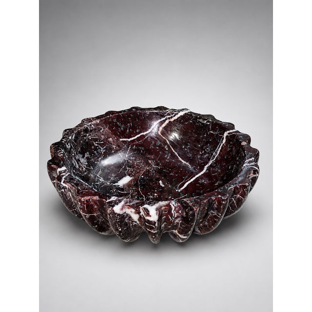 Contemporary Handmade Ruffled Stone Bowl – Sculptural Polished Decorative Bowl, 10" X 3.5" For Sale - Image 3 of 7