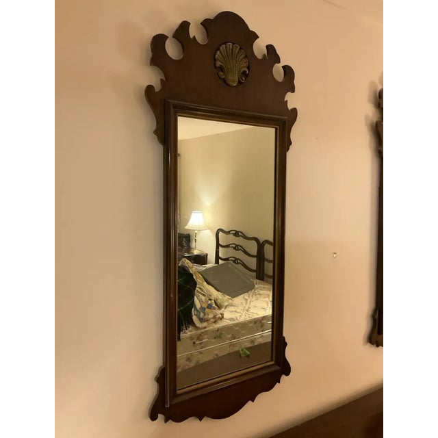 Chippendale Pair of Henredon Warwick Chippendale Mahogany Wall Mirrors, Model 2402, Circa 1950s-1970s For Sale - Image 3 of 7