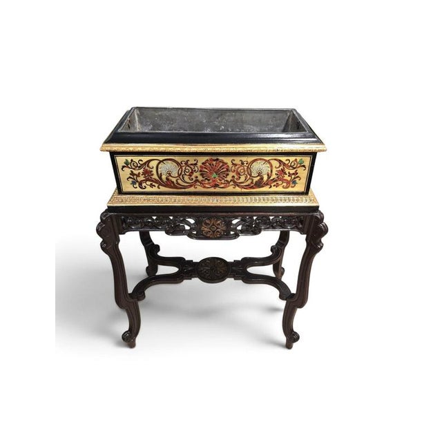19th Century French Boulle Marquetry Jardinière in Gilt Brass, Silver and Inlays, 1880 For Sale - Image 3 of 15