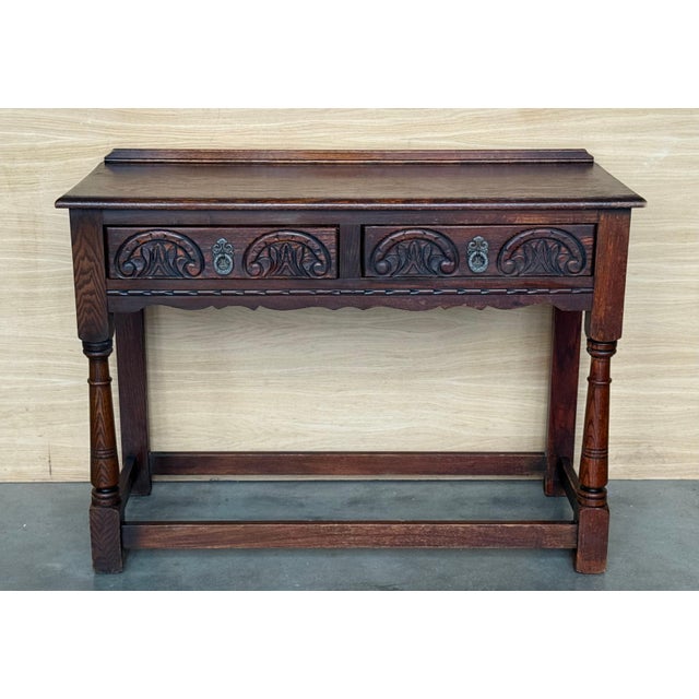 Early 20th Century Spanish Country Walnut Sofa Table or Console table with Carved Drawers For Sale - Image 16 of 18