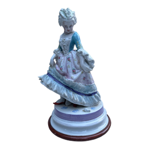 Antique German Porcelain Lady Figurine 10.5” Hand Painted Rococo Statue