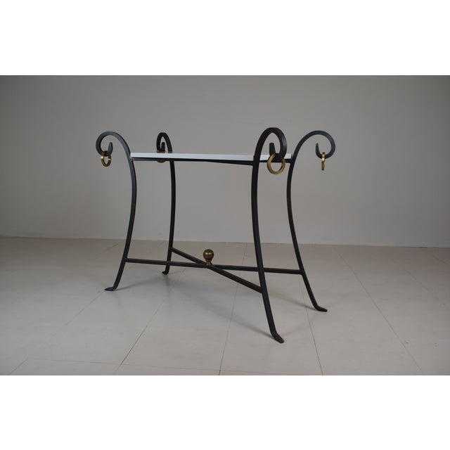 French Modern Style Wrought Iron Tables With White Stone Tops For Sale - Image 10 of 15