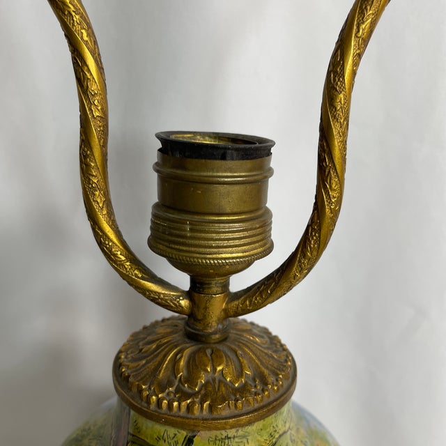 Metal Early 20th Century E. Dumas, Limoges, France Hand Painted Porcelain Lamp, Signed For Sale - Image 7 of 12