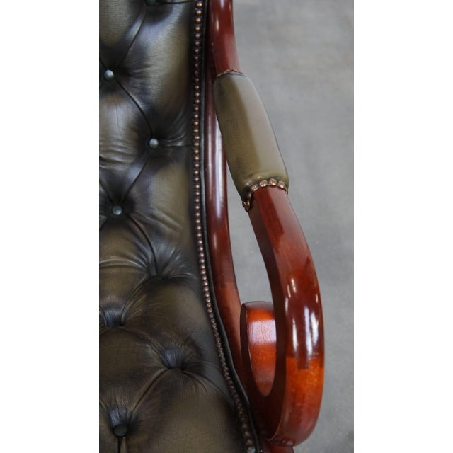 Brown English Chesterfield Chair in Green Cowhide For Sale - Image 8 of 14