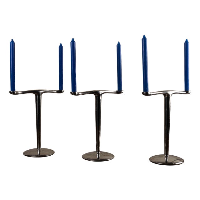 Space Age Aluminum Candleholders by Jorge Pensi, 1980s, Set of 2 For Sale