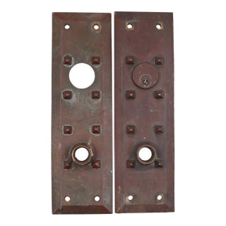 Mid 20th Century Arts & Crafts Bronze Door Back Plates With Studs- Set of 2 For Sale