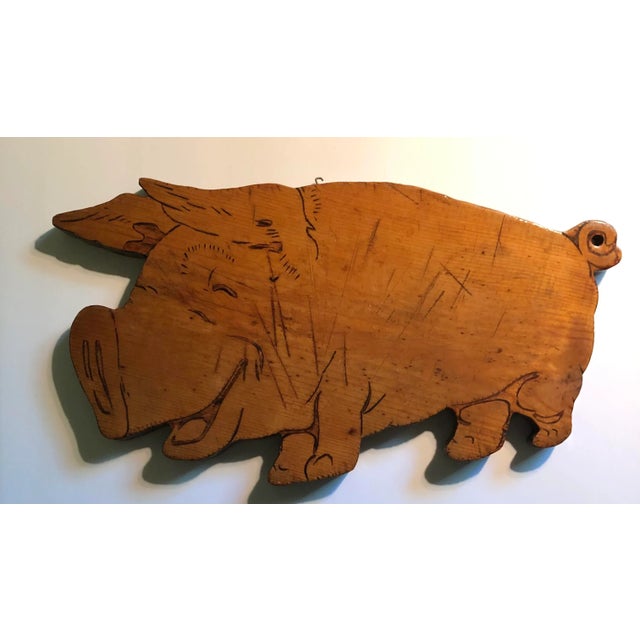 1970’s Wooden Folk Art Painted Pig Cut Out Wall Hanging For Sale In Philadelphia - Image 6 of 6
