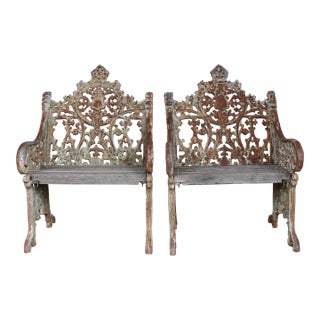 Pair of 19th Century Gothic Revival Cast Iron Garden Chairs For Sale