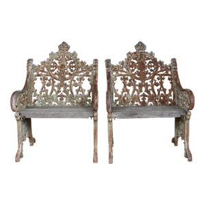 Pair of 19th Century Gothic Revival Cast Iron Garden Chairs