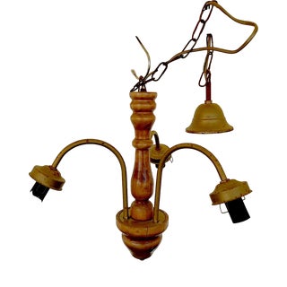 Vintage 3-Arm Chandelier in Wood For Sale