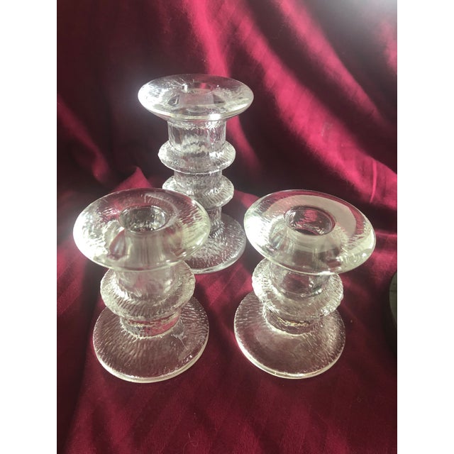 Transparent Vintage Modern Textured Glass Candle Holder Trio For Sale - Image 8 of 9