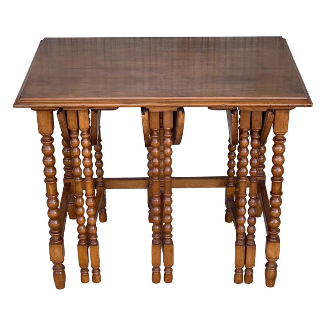20th Spanish Walnut Nesting and Folding Tables with Turned Legs For Sale - Image 15 of 18