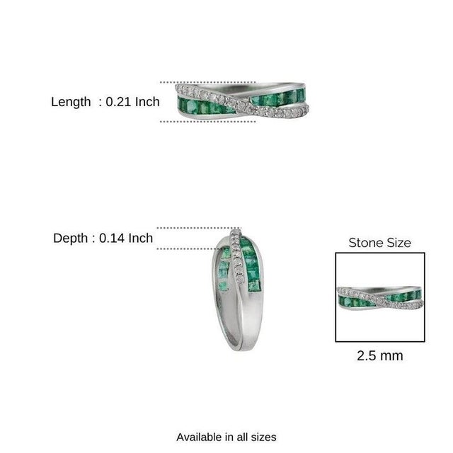 Emerald and Diamond Infinity Twist Ring in Sterling Silver, Size 7.5 For Sale - Image 10 of 12