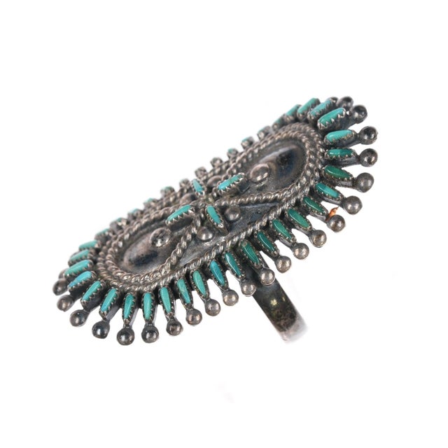 1960s sz6 Vincent and Socorro Johnson Zuni petit point turquoise sterling ring For Sale - Image 5 of 10