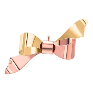 1960s Retro 14k Yellow and Rose Gold Bow Pendant Brooch For Sale