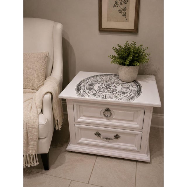 French Shabby Chic Nightstand or End Table Hand Painted For Sale - Image 4 of 4