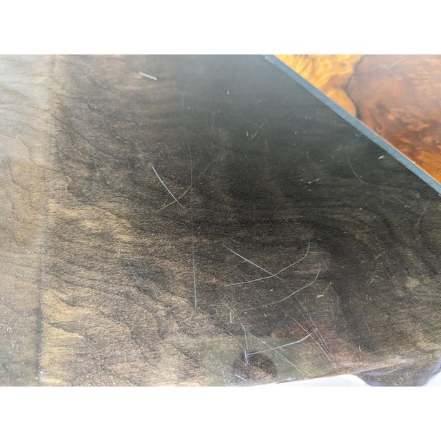 Wooden Table with Geometric Inlays and Metal Base by Offredi for Saporiti, 1980s For Sale - Image 13 of 14