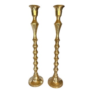 Mid 20th Century Brass Candleholders - A Pair For Sale