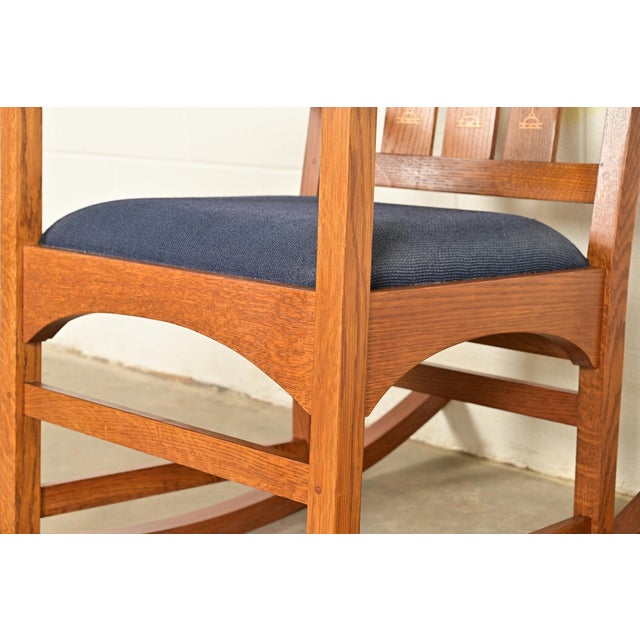 Stickley Harvey Ellis Collection Mission Inlaid Oak Arts & Crafts Rocking Chair For Sale - Image 9 of 14