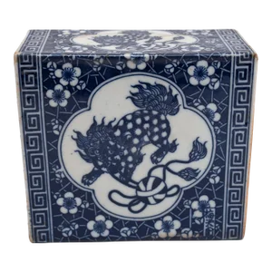 Chinese Blue & White Fu Lion Headrest