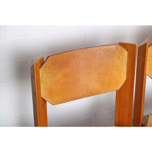 1960s Dining Chairs in Beech & Cognac Leather by Pierre Chapo, 1960s, Set of 4 For Sale - Image 5 of 18