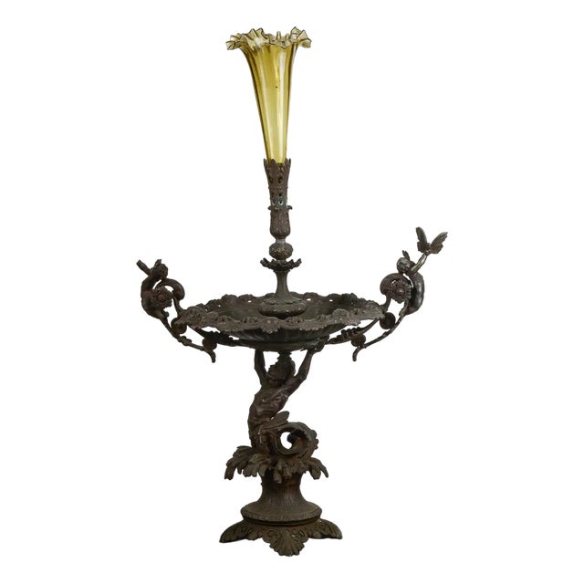 Metal Centerpiece with Blown Glass Potter For Sale