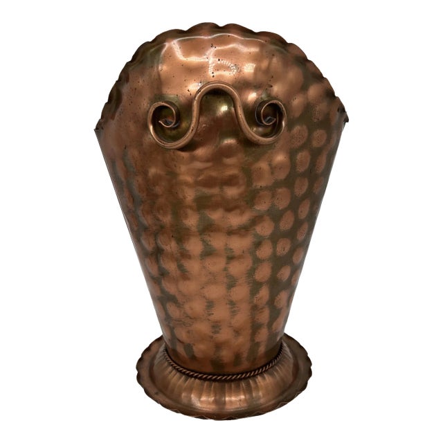 Vintage Gregorian Copper Hammered Vase For Sale