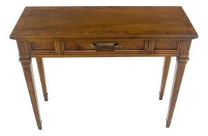 Very Fine Burl Wood Compact One Drawer Tapered Legs 36" Wide Console Table MINT