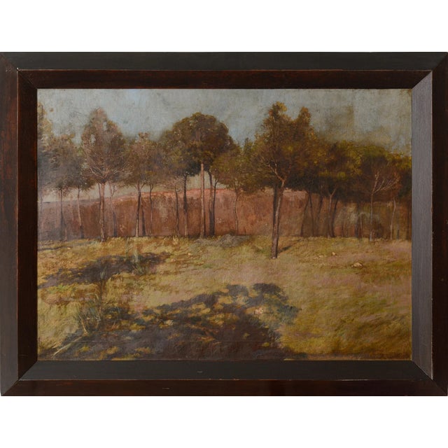 Golden Landscape with Distant Settlement, Reminiscent of Orange Road, Tarpon Springs, 1890s, Oil on Canvas For Sale