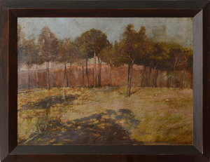 Golden Landscape with Distant Settlement, Reminiscent of Orange Road, Tarpon Springs, 1890s, Oil on Canvas