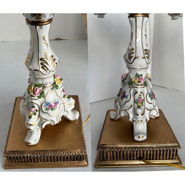 MId-Century Dresden Porcelain Floral Fruit Candelabra Table Lamp For Sale - Image 15 of 15