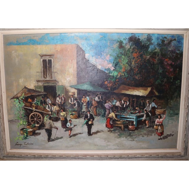 Up for sale is a wonderful vintage original signed farmers market oil painting on canvas. This stylized painting is done...