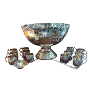 Vintage Fb Rogers Silver Co Silverplate Punch Bowl Set With 12 Cups & Ladle 5614 For Sale