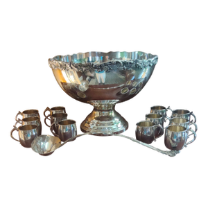 Vintage Fb Rogers Silver Co Silverplate Punch Bowl Set With 12 Cups & Ladle 5614