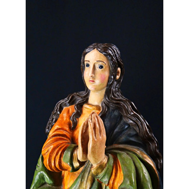 Large Statue of the Virgin of the Immaculate Conception, Late 19th Century, Polychrome Plaster For Sale - Image 12 of 16
