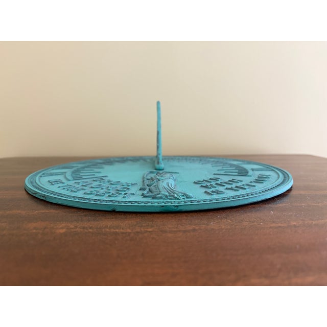 French Country Vintage English Country Iron Verdigris Garden Sundial "Grow Old Along With Me" For Sale - Image 3 of 7