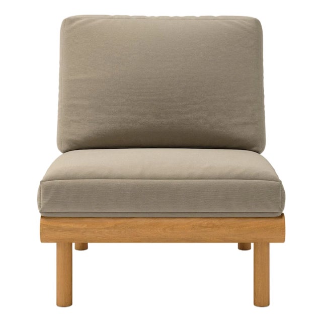 Rishon Teak Outdoor Lounge Chair - Classic Cushion Edition in Sunbrella Canvas Taupe For Sale