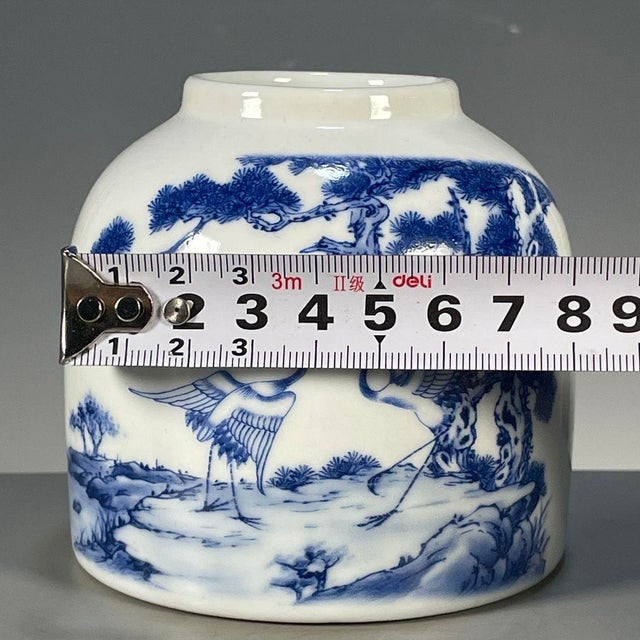 Chinese Blue & White Porcelain Water Pot With Pine & Crane Motif For Sale In Los Angeles - Image 6 of 9